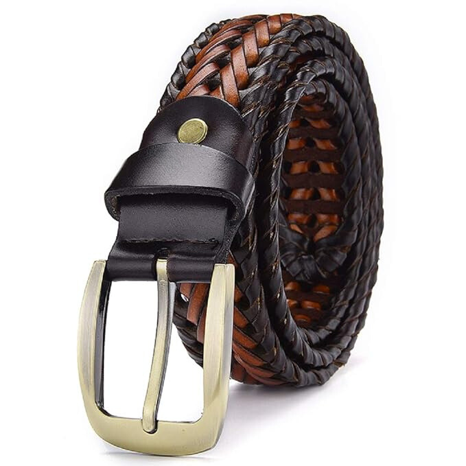 KINGLUSTER’S MEN SOLID METAL PIN HOLE BUCKLE BROWN LEATHER BELT ...